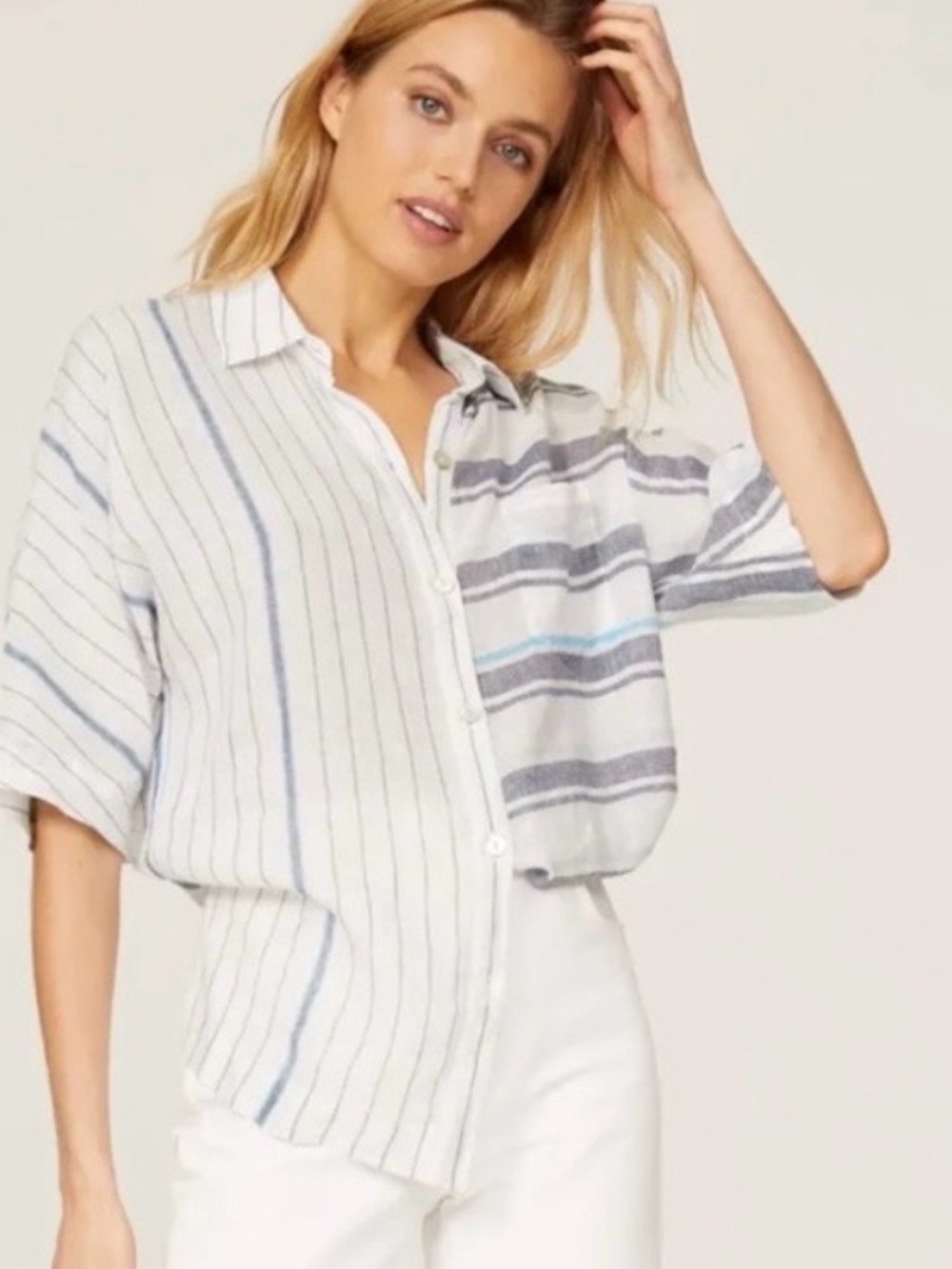 Rails Linen Blend Mixed Stripe Button Up Shirt